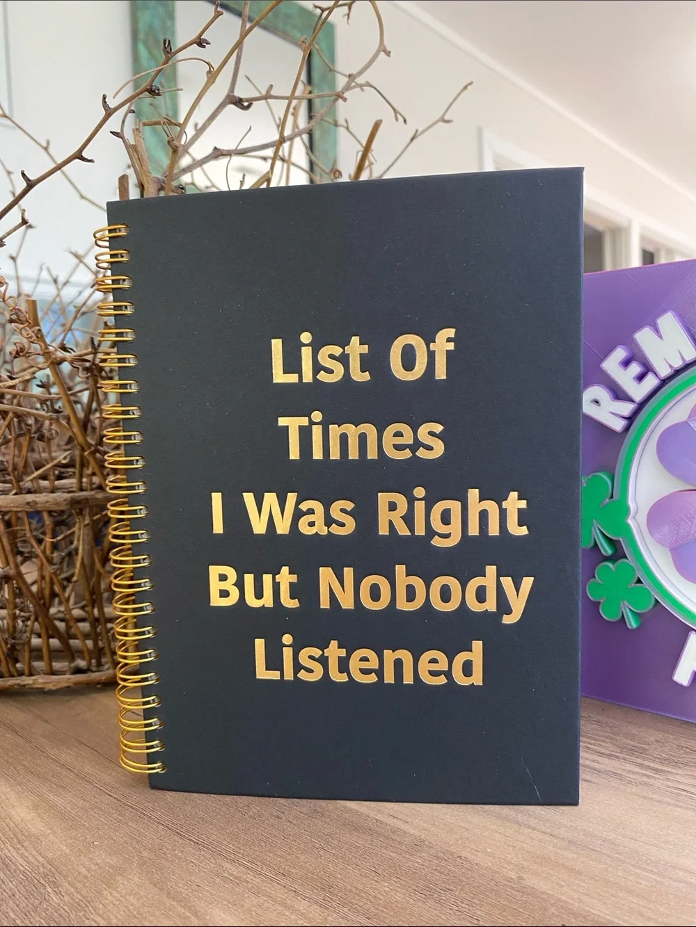 Funny Black Spiral Notebook and snarky pen set